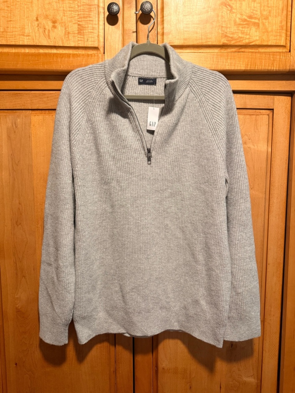 GAP Men's Light Gray Quarter-Zip Ribbed Sweater